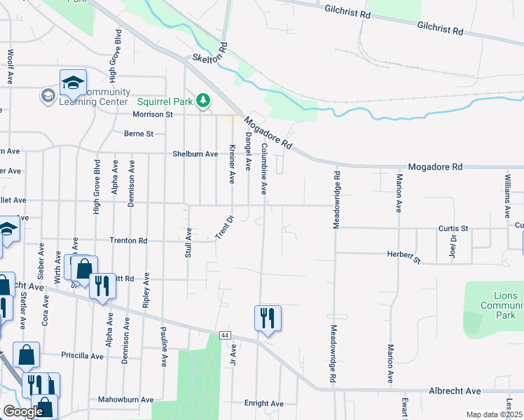 map of restaurants, bars, coffee shops, grocery stores, and more near 3054 Ellet Avenue in Akron