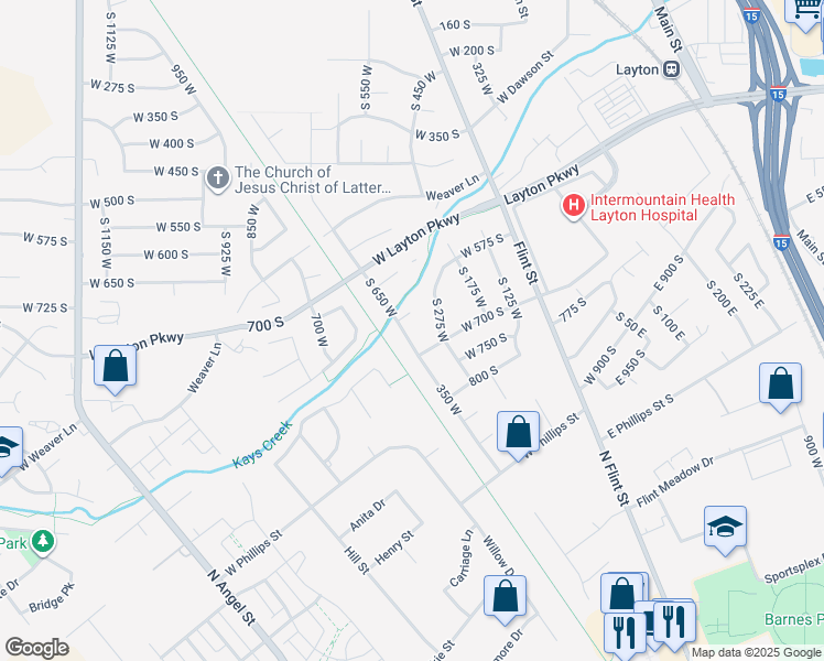 map of restaurants, bars, coffee shops, grocery stores, and more near 681 South 650 West in Layton