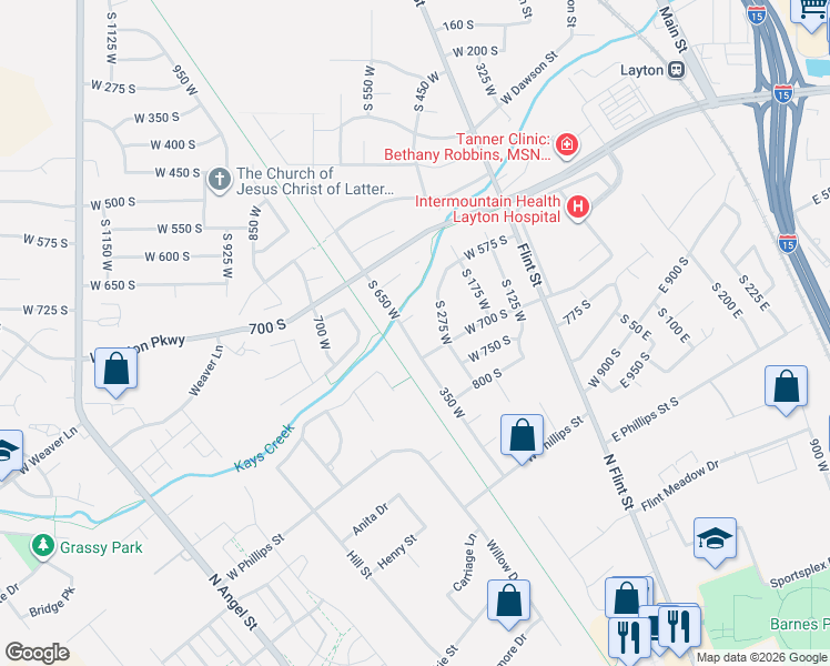 map of restaurants, bars, coffee shops, grocery stores, and more near 681 South 650 West in Layton