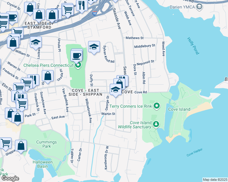 map of restaurants, bars, coffee shops, grocery stores, and more near 818 Cove Road in Stamford