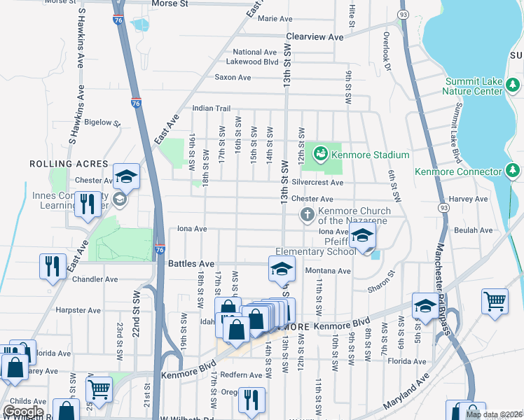 map of restaurants, bars, coffee shops, grocery stores, and more near 879 Harrison Avenue in Akron