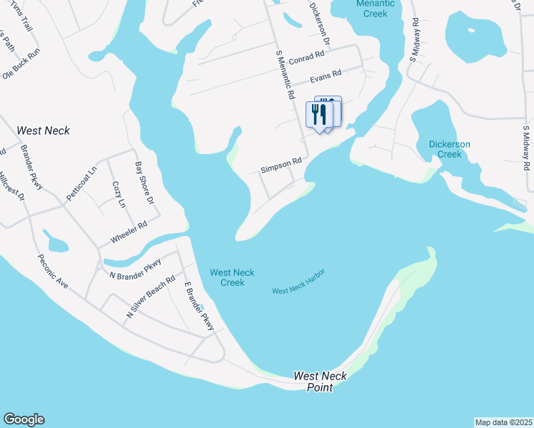 map of restaurants, bars, coffee shops, grocery stores, and more near 21 Montclair Avenue in Shelter Island