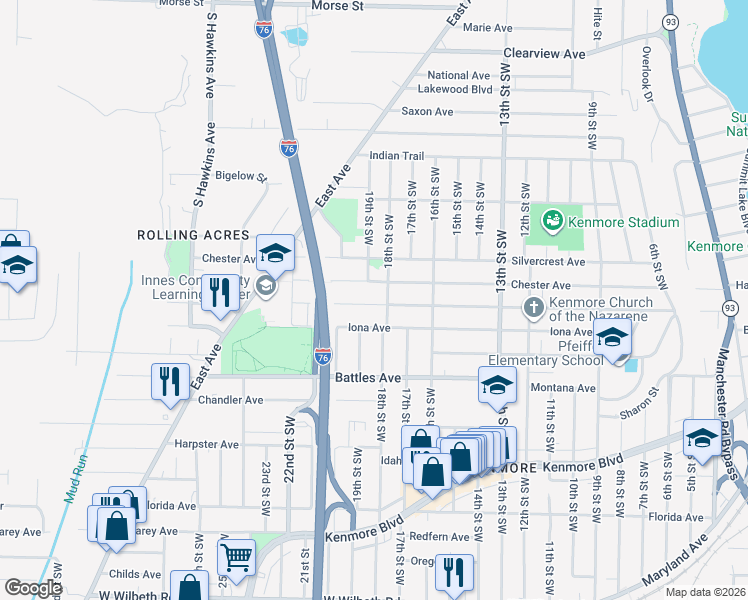 map of restaurants, bars, coffee shops, grocery stores, and more near 961 Harrison Avenue in Akron