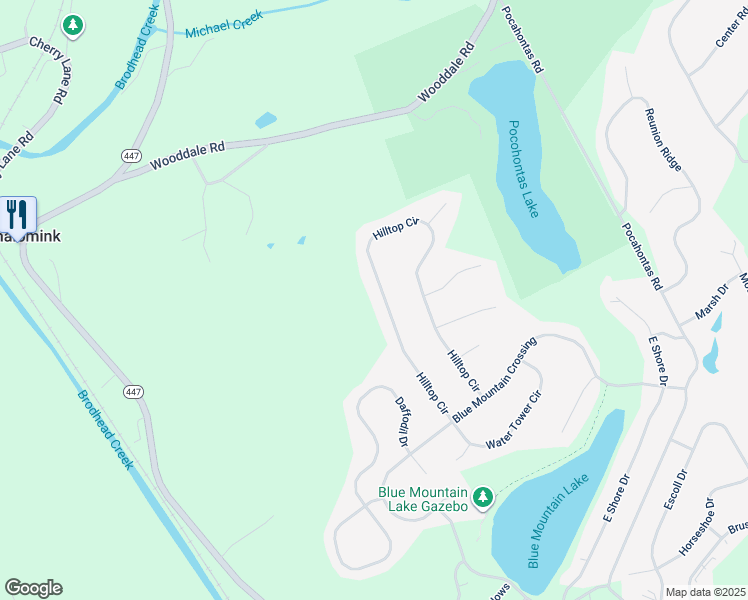 map of restaurants, bars, coffee shops, grocery stores, and more near 5252 Hilltop Circle in East Stroudsburg