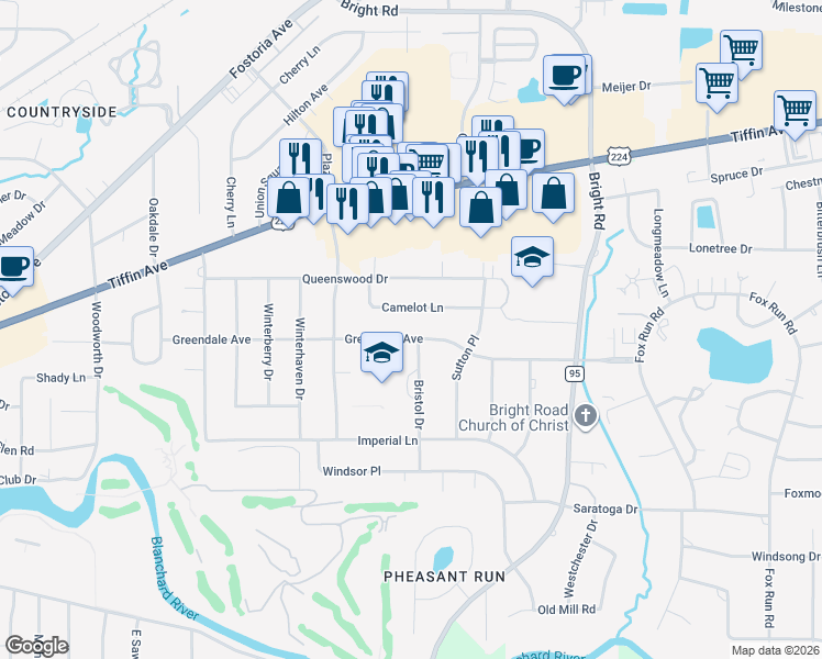 map of restaurants, bars, coffee shops, grocery stores, and more near 1826 Greendale Avenue in Findlay