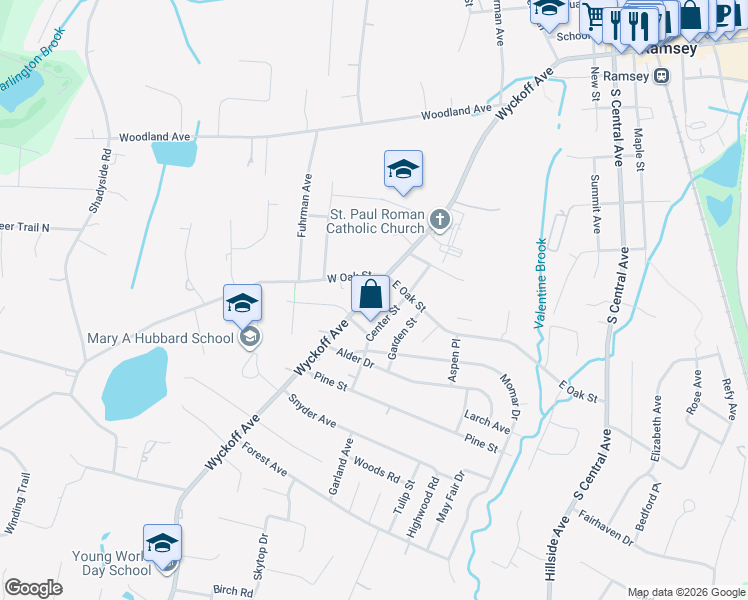 map of restaurants, bars, coffee shops, grocery stores, and more near 292 Wyckoff Avenue in Ramsey