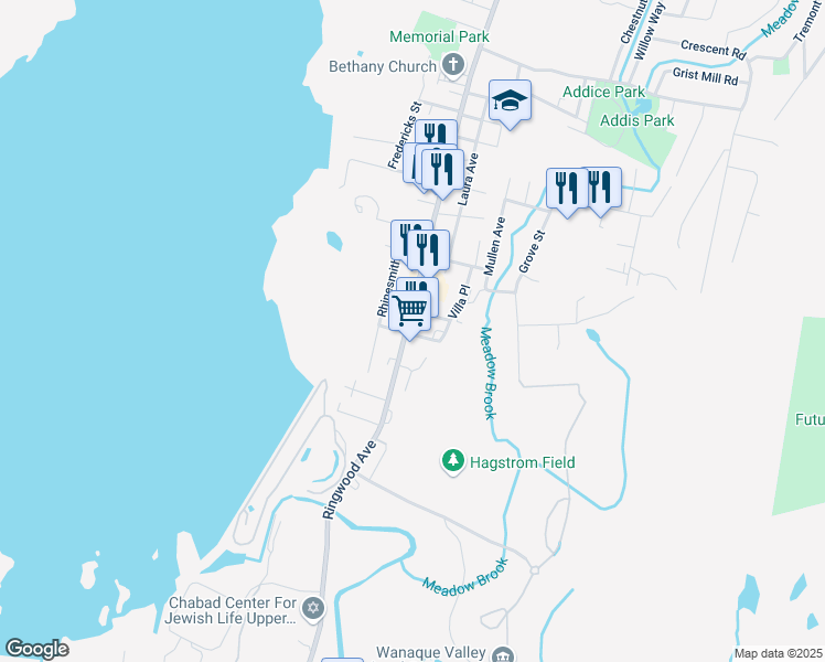 map of restaurants, bars, coffee shops, grocery stores, and more near 20 Railroad Avenue in Wanaque