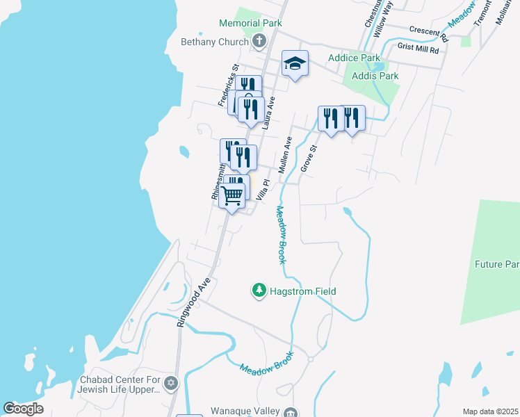 map of restaurants, bars, coffee shops, grocery stores, and more near 10 Villa Place in Wanaque