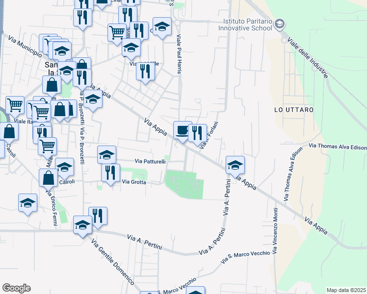 map of restaurants, bars, coffee shops, grocery stores, and more near 220 Via Appia in Caserta