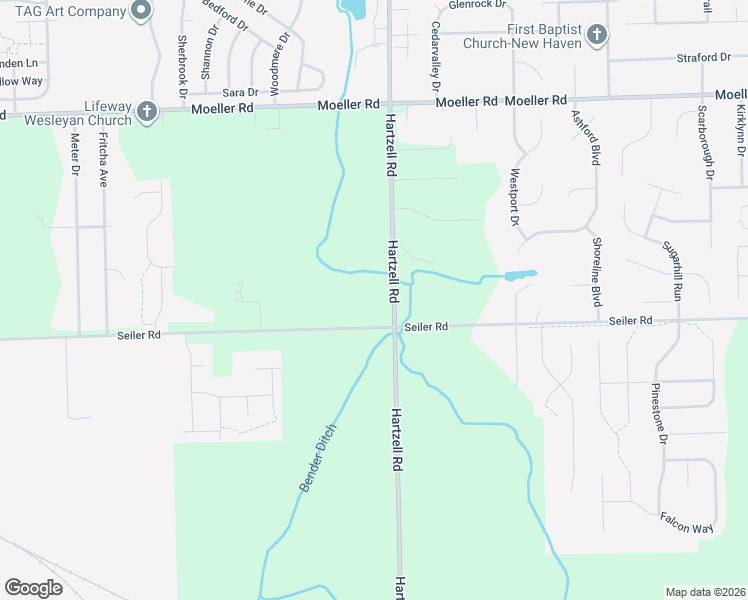 map of restaurants, bars, coffee shops, grocery stores, and more near 4114 Hartzell Road in Fort Wayne