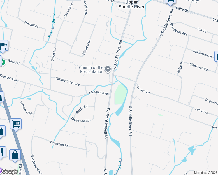 map of restaurants, bars, coffee shops, grocery stores, and more near 257 West Saddle River Road in Upper Saddle River