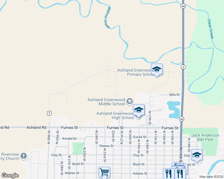 map of restaurants, bars, coffee shops, grocery stores, and more near in Ashland