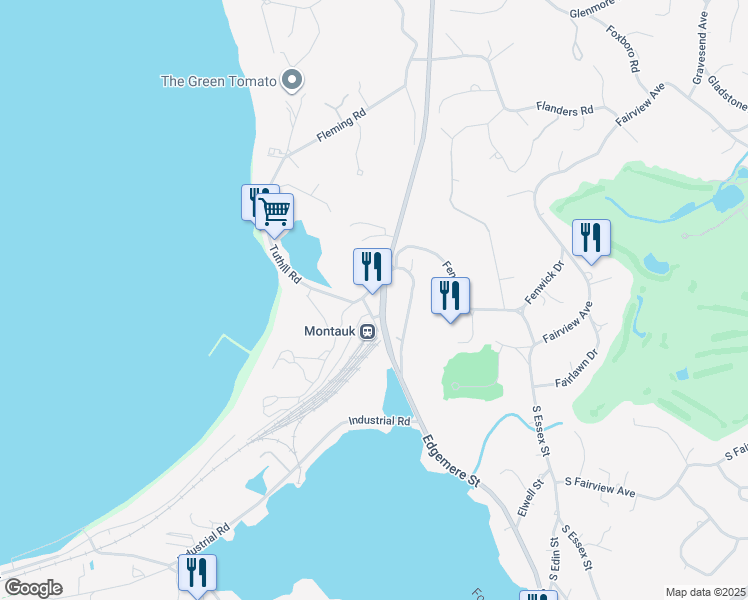 map of restaurants, bars, coffee shops, grocery stores, and more near 240 Fort Pond Road in Montauk
