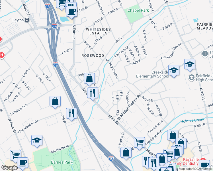 map of restaurants, bars, coffee shops, grocery stores, and more near 668 East Clearwater Drive North in Layton
