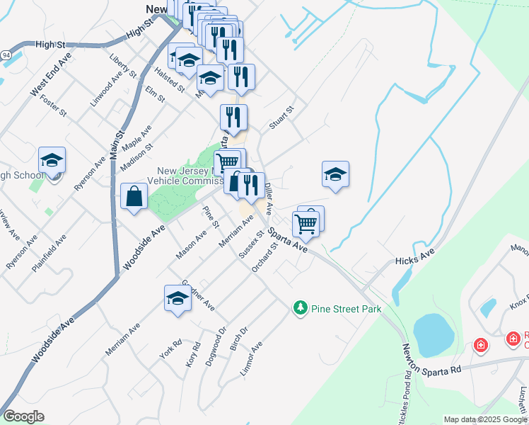 map of restaurants, bars, coffee shops, grocery stores, and more near 74 County Road 616 in Newton