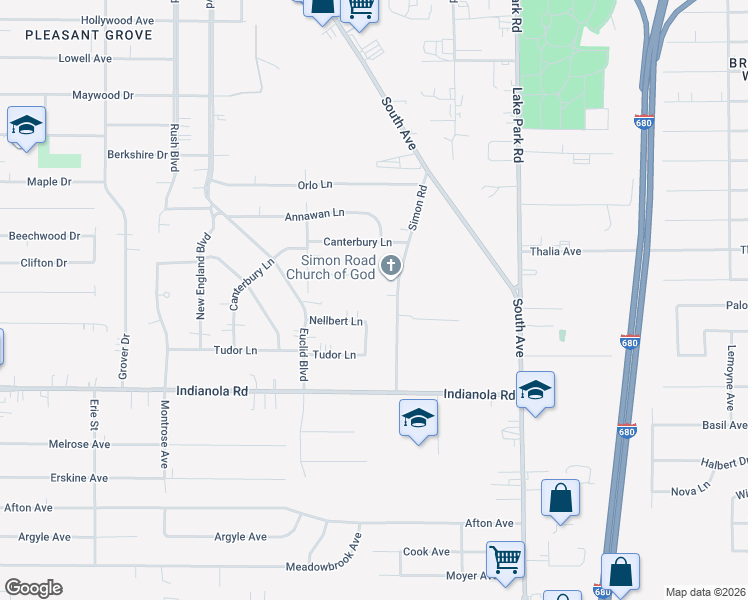 map of restaurants, bars, coffee shops, grocery stores, and more near 766 Nellbert Lane in Youngstown
