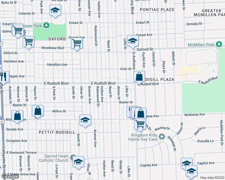 map of restaurants, bars, coffee shops, grocery stores, and more near 4002 Winter Street in Fort Wayne