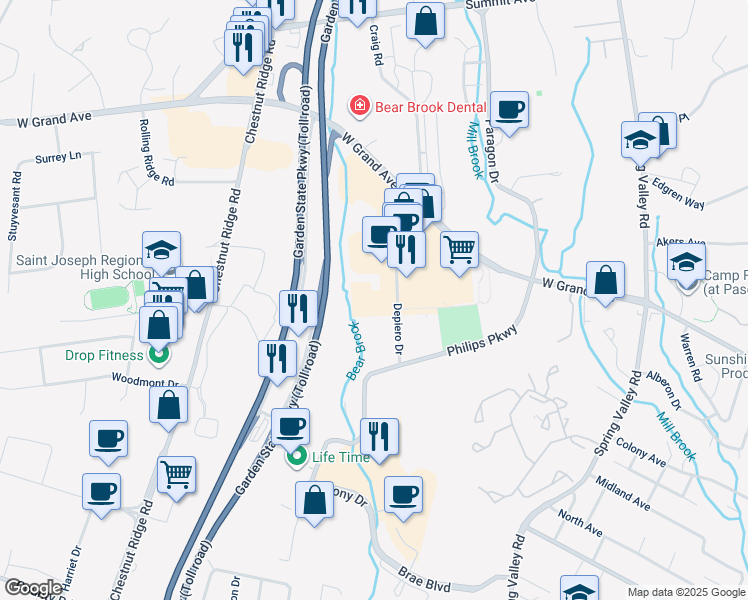 map of restaurants, bars, coffee shops, grocery stores, and more near 3 Mercedes Drive in Montvale