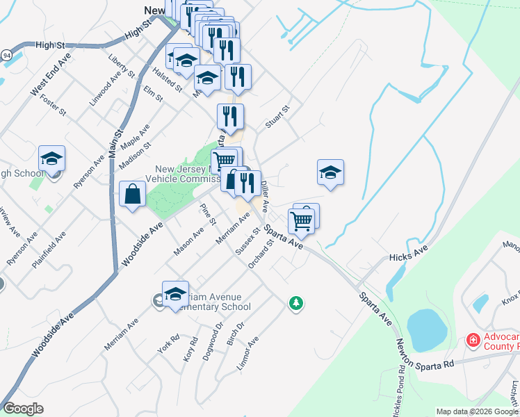 map of restaurants, bars, coffee shops, grocery stores, and more near 74 County Road 616 in Newton