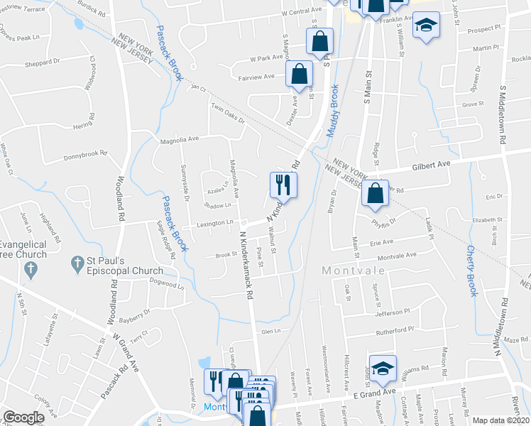 map of restaurants, bars, coffee shops, grocery stores, and more near 111 North Kinderkamack Road in Montvale