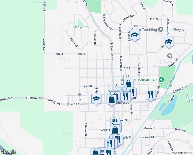 map of restaurants, bars, coffee shops, grocery stores, and more near 801 3rd Street in Glenwood