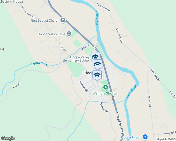 map of restaurants, bars, coffee shops, grocery stores, and more near Loop Road in Hoopa
