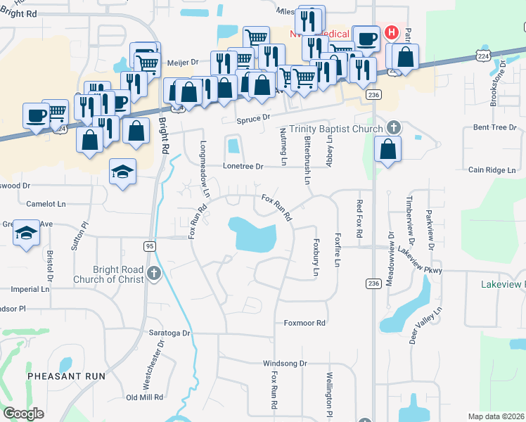 map of restaurants, bars, coffee shops, grocery stores, and more near Fox Run Condo II in Findlay