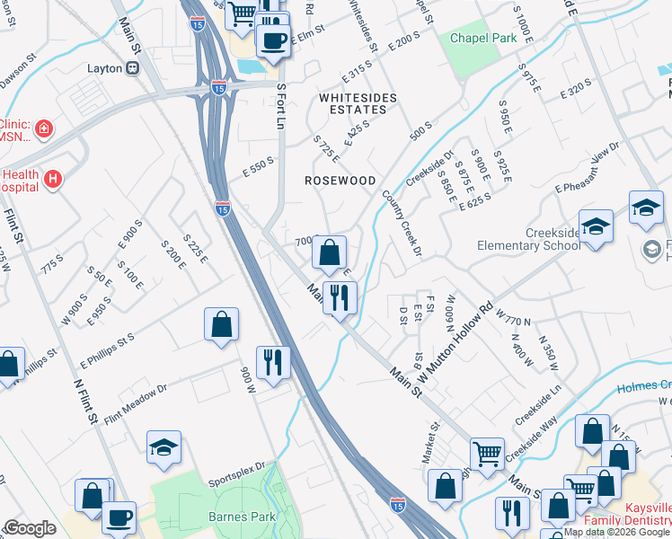 map of restaurants, bars, coffee shops, grocery stores, and more near 706 South 600 East in Layton