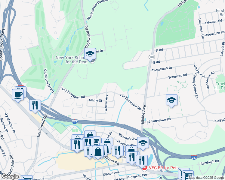 map of restaurants, bars, coffee shops, grocery stores, and more near 600 Tarryhill Way in White Plains