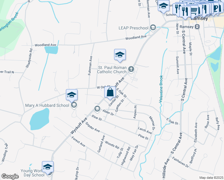 map of restaurants, bars, coffee shops, grocery stores, and more near 282 Wyckoff Avenue in Ramsey