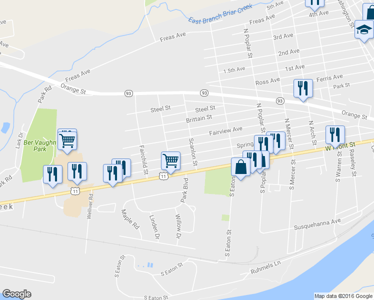 map of restaurants, bars, coffee shops, grocery stores, and more near 1705 Spring Garden Avenue in Berwick