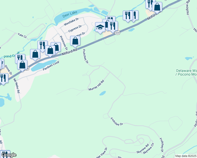 map of restaurants, bars, coffee shops, grocery stores, and more near 124 Murray Hill Road in East Stroudsburg