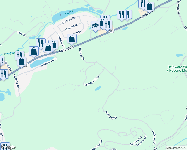 map of restaurants, bars, coffee shops, grocery stores, and more near 124 Murray Hill Road in East Stroudsburg
