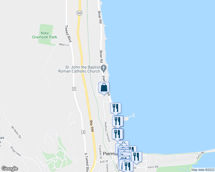 map of restaurants, bars, coffee shops, grocery stores, and more near 829 Piermont Avenue in Piermont