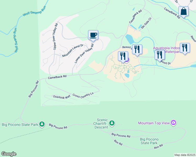 map of restaurants, bars, coffee shops, grocery stores, and more near Slalom Way in Tannersville