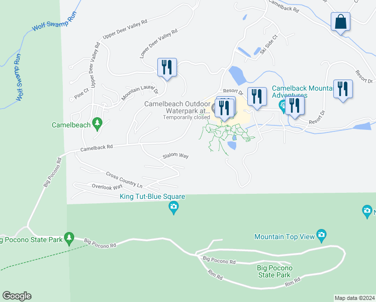 map of restaurants, bars, coffee shops, grocery stores, and more near 38 Slalom Way in Tannersville