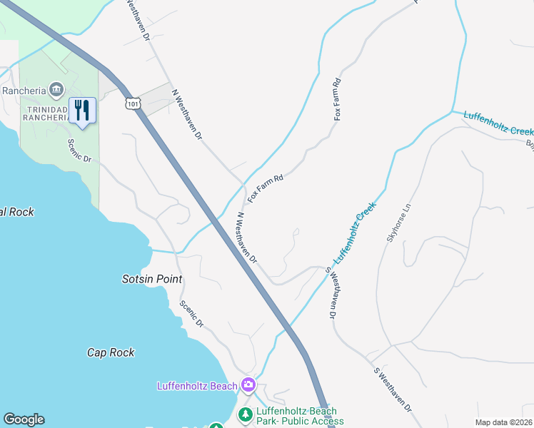 map of restaurants, bars, coffee shops, grocery stores, and more near 1225 Westhaven Drive North in Trinidad