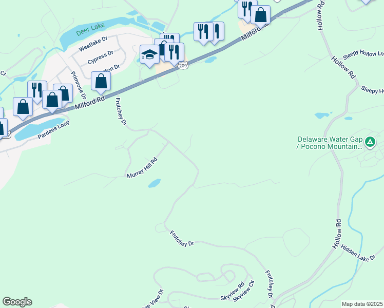 map of restaurants, bars, coffee shops, grocery stores, and more near 318 Frutchey Drive in East Stroudsburg