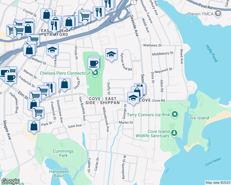 map of restaurants, bars, coffee shops, grocery stores, and more near 9 Palmer Avenue in Stamford