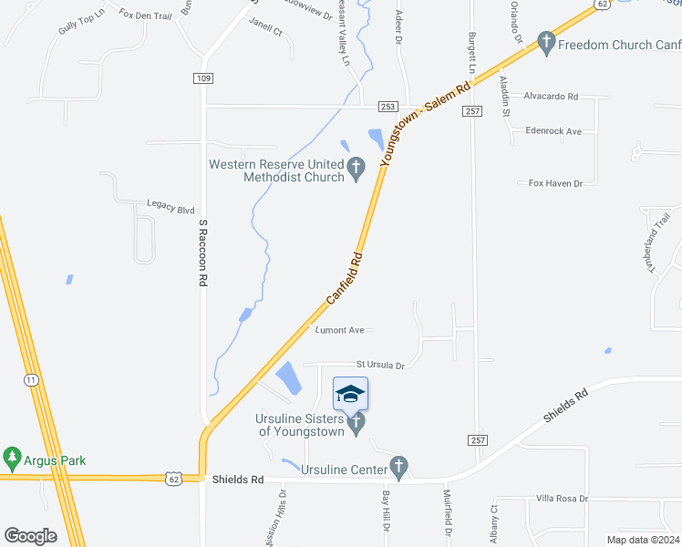 map of restaurants, bars, coffee shops, grocery stores, and more near 4800 Canfield Road in Canfield