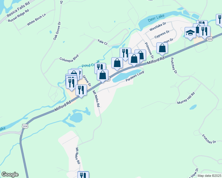 map of restaurants, bars, coffee shops, grocery stores, and more near 16 Pardees Loop in East Stroudsburg