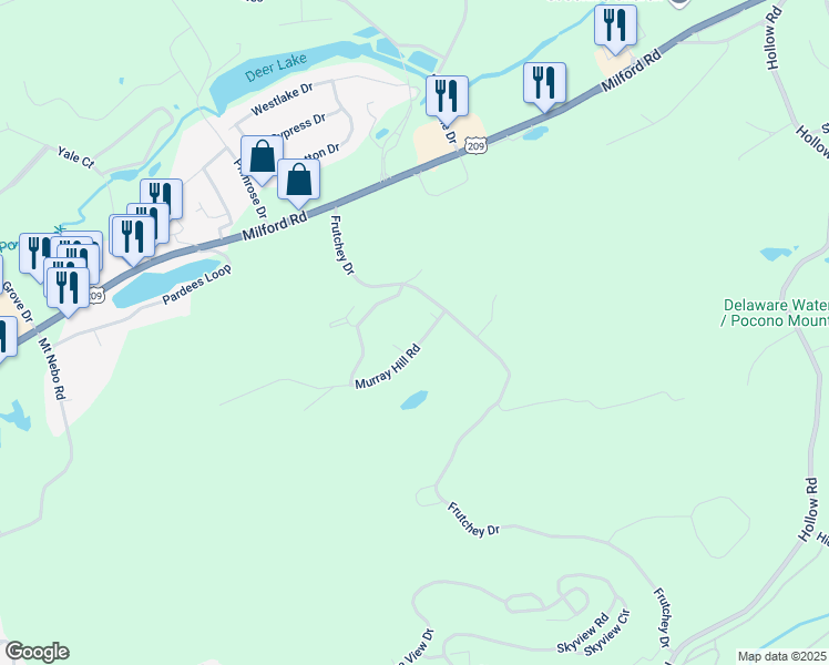map of restaurants, bars, coffee shops, grocery stores, and more near 6043 Frutchey Drive in East Stroudsburg