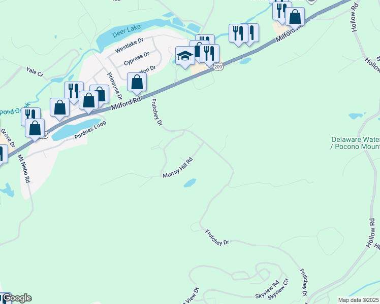 map of restaurants, bars, coffee shops, grocery stores, and more near 114 Murray Hill Road in East Stroudsburg