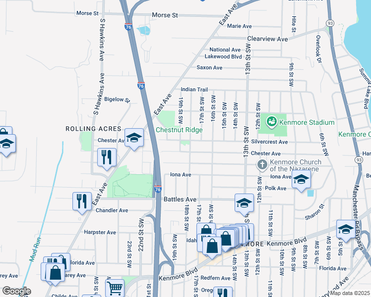 map of restaurants, bars, coffee shops, grocery stores, and more near 941 Chester Avenue in Akron