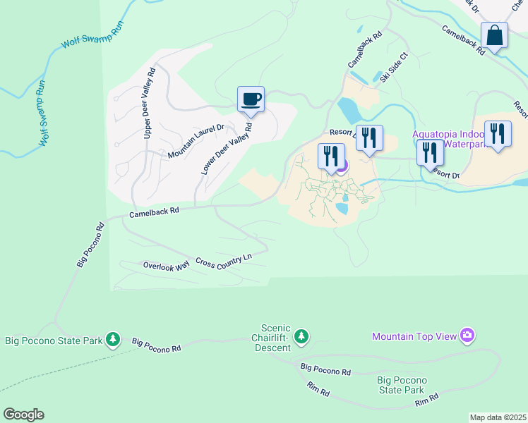 map of restaurants, bars, coffee shops, grocery stores, and more near 58 Slalom Way in Tannersville