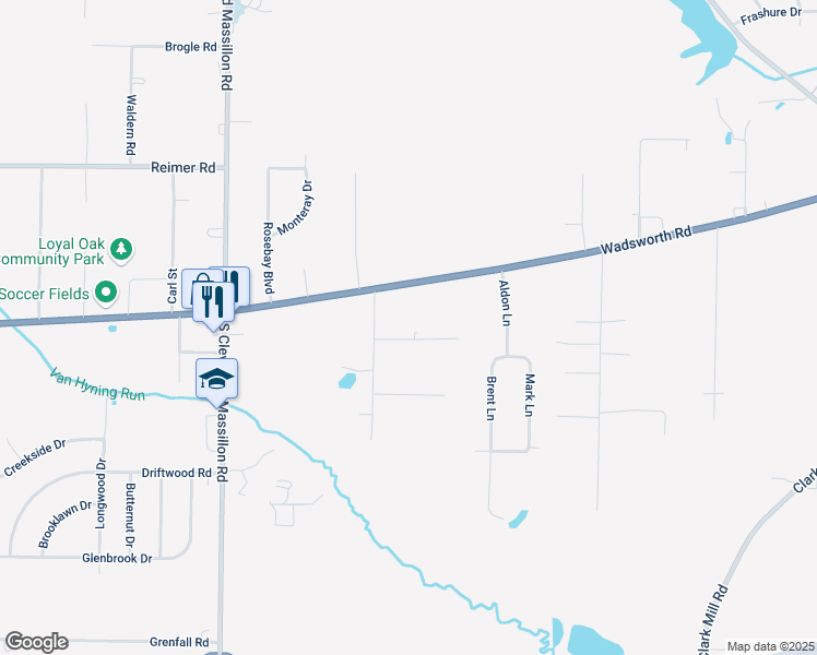 map of restaurants, bars, coffee shops, grocery stores, and more near 2840 Wadsworth Road in Norton