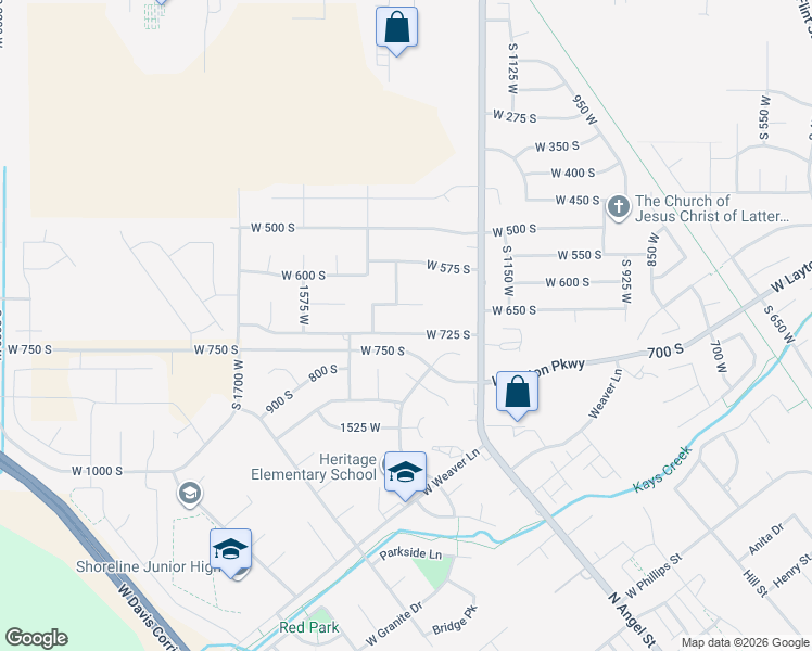 map of restaurants, bars, coffee shops, grocery stores, and more near 1354 West 725 South in Layton