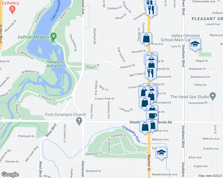 map of restaurants, bars, coffee shops, grocery stores, and more near 4722 Brookwood Road in Youngstown