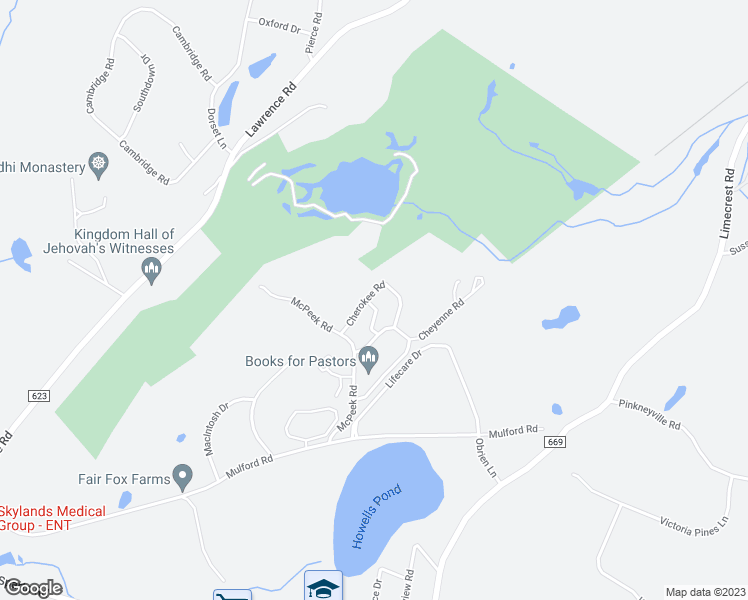 map of restaurants, bars, coffee shops, grocery stores, and more near 210 Cherokee Road in Lafayette Township