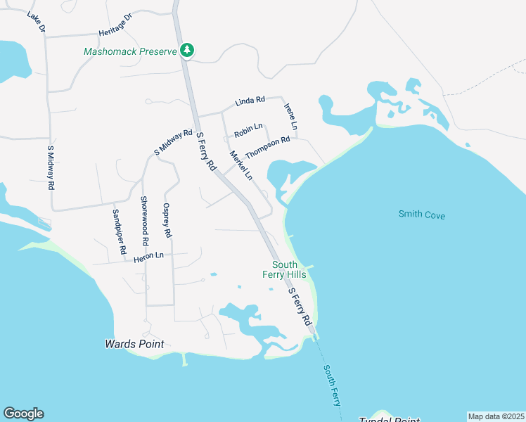 map of restaurants, bars, coffee shops, grocery stores, and more near 109 South Ferry Road in Shelter Island